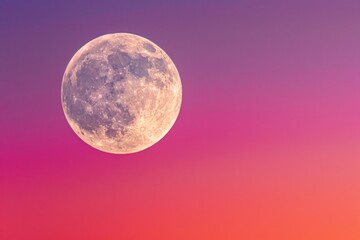 Poster - A bright full moon shines through a pink and purple twilight sky