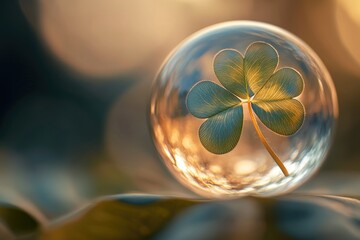 Poster - A transparent glass sphere contains a single leaf, suspended in mid-air