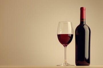 Poster - A bottle and glass of red wine, perfect for a romantic evening or dinner party