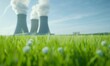 © Yana - nuclear power station steaming. World Environment Day concept. Climate change awarreness. For banner, design, cover, social media, presentation, poster. With copy space for text