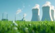 © Yana - nuclear power station steaming. World Environment Day concept. Climate change awarreness. For banner, design, cover, social media, presentation, poster. With copy space for text