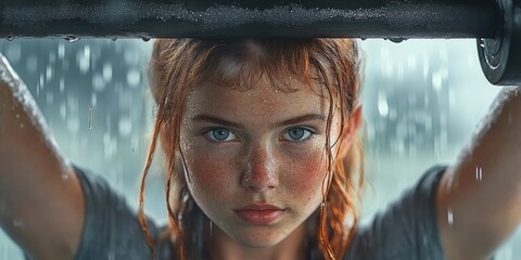 Poster - A person standing in the rain, looking up at the sky