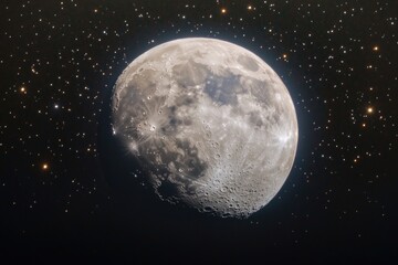 Poster - A bright full moon illuminates the night sky with stars shining brightly around it