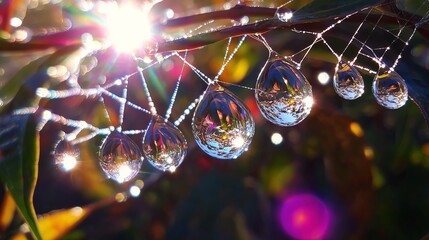 Poster - Raindrops on a Spider Web Sparkling in the Su