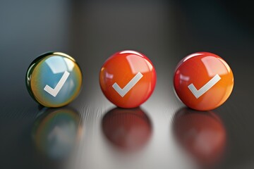 Poster - A high-angle shot of three buttons placed side by side on a table, great for e-commerce and product photography