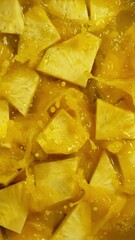 Fototapete - Super Slow Motion Shot of Splashing Fresh Pineapple Pieces . Filmed on High Speed Cinematic Camera at 1000fps .