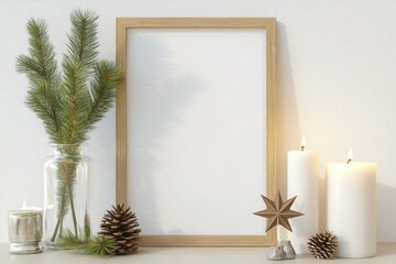 Poster - A decorative picture frame placed on a table beside candles, perfect for home decor or special occasions