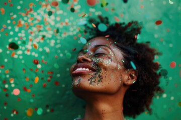 Poster - A woman with colorful glitter decorations on her face