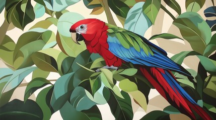 Wall Mural - Vibrant Parrot Perched on a Tropical Branch