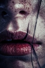 Poster - Close-up shot of a woman's face with bold red lipstick, ideal for beauty or fashion concepts