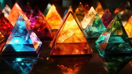 Poster - Colorful Glass Pyramids Reflecting Light