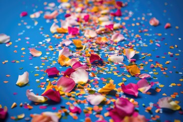 Poster - A colorful celebration scene with a table covered in confetti, great for party or event use
