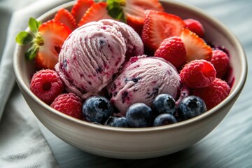 Poster - A bowl of creamy ice cream topped with fresh berries, perfect for a sweet treat