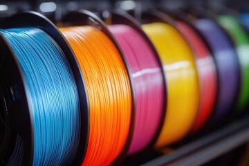 Aufkleber - A collection of colored spools on a metal rack, useful for craft and DIY projects
