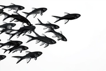 Poster - A group of black and white fish swim together in harmony