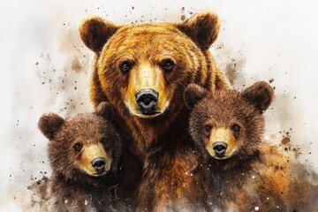Poster - Three brown bears standing in snowy landscape