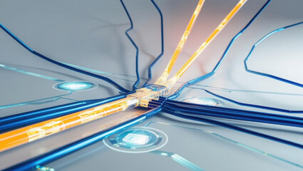 Poster - Futuristic digital connections with glowing fiber optics and holographic technology create abstract theme of tech innovation