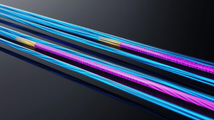 Poster - Optical fiber glowing data streams create futuristic digital network with vibrant neon accents against dark background, symbolizing high speed connectivity