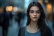 © Fotograf - A woman with long black hair wearing a blue shirt, great for profiles or fashion shots