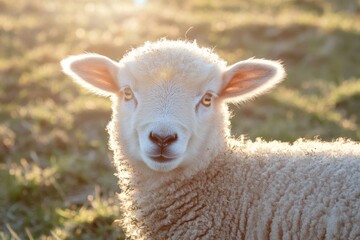 Aufkleber - Close-up of a sheep grazing in a lush green field