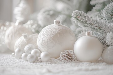 Poster - A festive holiday decoration featuring a white ornament surrounded by pine cones