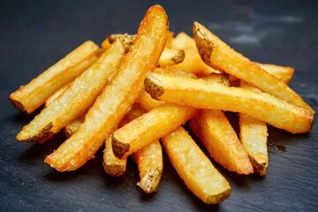 Aufkleber - A pile of French fries sitting on a table, perfect for snacking or serving at a party