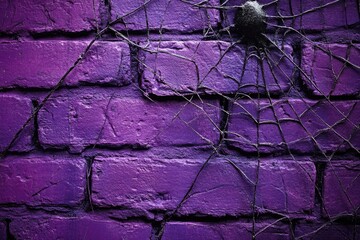 Poster - A close-up of a purple brick wall overgrown with vines, ideal for use in architecture, design, or nature-inspired contexts