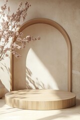 Aufkleber - Exotic decorative modern wooden podium platform for product display with.