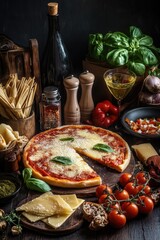 Poster - A delicious-looking pizza sitting on top of a wooden table, ready to be enjoyed