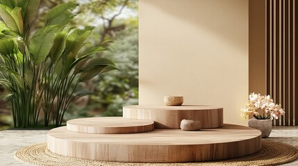Aufkleber - Exotic decorative modern wooden podium platform for product display with.