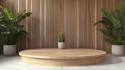 Aufkleber - Exotic decorative modern wooden podium platform for product display with.