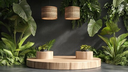 Aufkleber - Exotic decorative modern wooden podium platform for product display with.