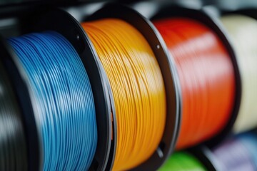 Aufkleber - A collection of yarn spools in various colors and sizes