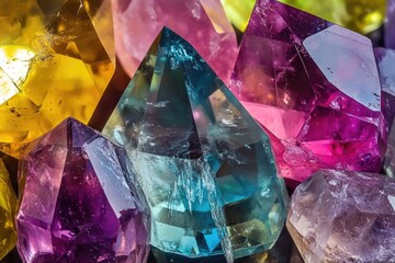 Poster - Colorful crystals stacked on top of each other, great for backgrounds or decorative elements