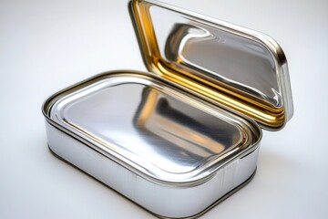 Poster - A metal container with a lid sitting on a white background, perfect for use in kitchen or office settings