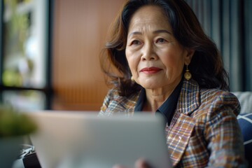 Aufkleber - A woman sits at a desk, typing away on her laptop