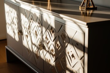 Poster - Exploring textures and shadows  a minimalist cabinet highlighting light and color dynamics