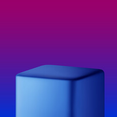 Poster - 3D blue cube podium isolated. Stage for product presentation icon. Empty stage square podium. Minimal blue scene. Pedestal 3D platform. Realistic vector illustration