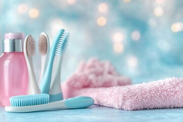 Fototapete - Two toothbrushes sit side by side on a flat surface, ready for use