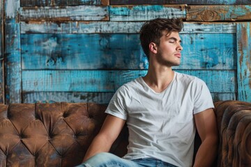 Poster - A man sitting on a couch in a room