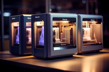 Aufkleber - Minimalist silhouette of a 3d printer in black, grey, and dark blue shades for clear shape focus