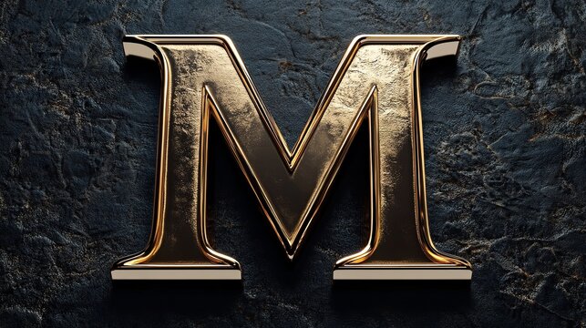 A single letter 'M' in black and red colors stands out on a dark background