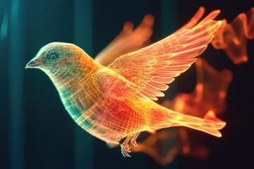 Poster - A colorful bird is seen flying through the air with vibrant colors and feathers visible
