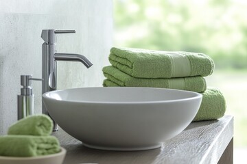 Poster - A white ceramic bowl sits on a countertop next to a sink, perfect for everyday use or decorative purposes