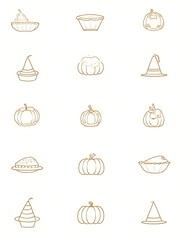 Aufkleber - Vector Thanksgiving icon set includes holiday graphics, sketches, and logos with a linear style for editable designs and illustrations.