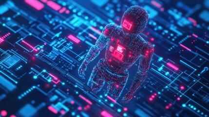 Poster - Futuristic digital robot on circuit board.