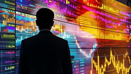Poster - one figure silhouetted against digital data symbolizes modern high-frequency trading, visualize the 