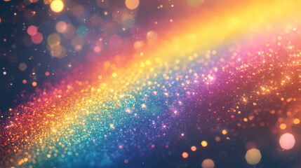 Sticker - A vibrant rainbow forms across a glittering, dreamy background filled with shimmering particles and soft light. generative ai. Rainbow Prism Glow. Illustration