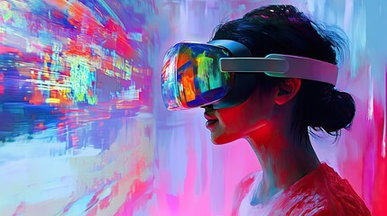 Poster - Woman Experiencing Vivid Virtual Reality Immersion