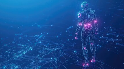 Poster - Futuristic robotic woman standing on a circuit board.